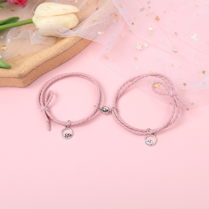 2pcs / Set Gelang Tali Persahabatan Bahan Stainless Steel Dengan Magnet Untuk Pasangan