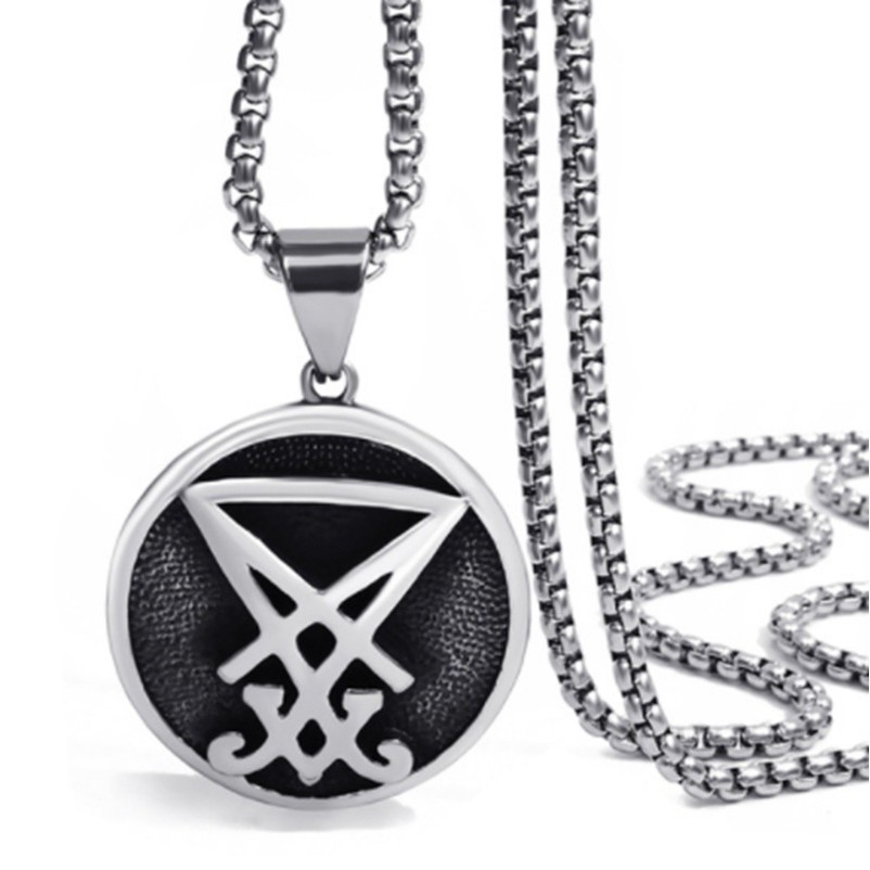 Fashion Mens Chain Sigil of Lucifer Seal of Satan Pendant Box Chain Necklace