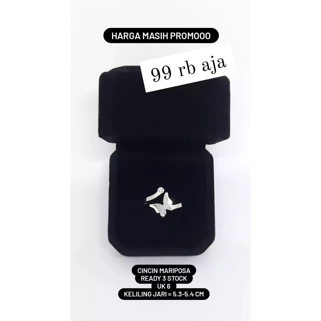 Besi Putih Asli_Cincin Wanita Sparkling Mariposa