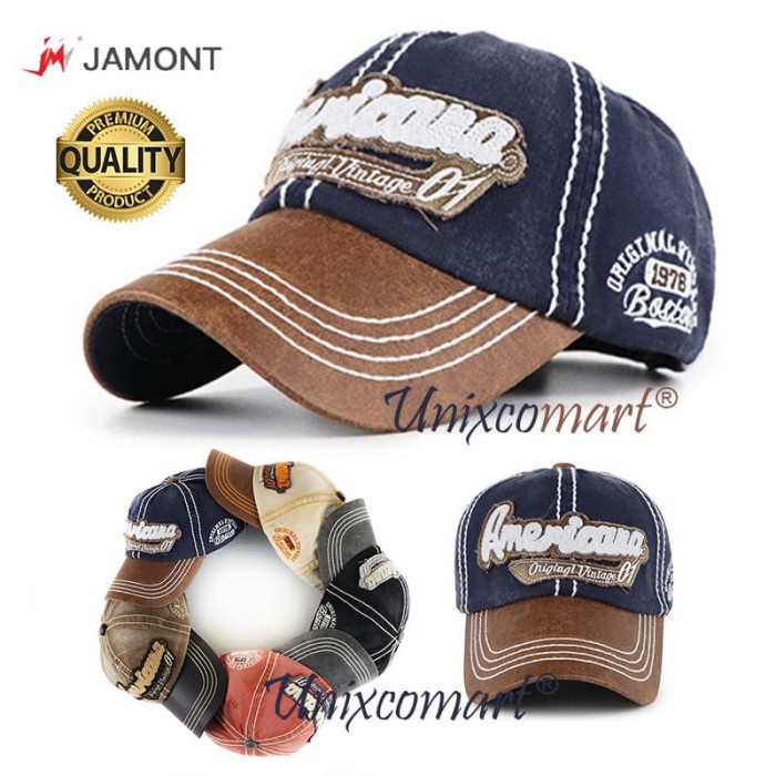 Topi Pria Jamont Americana Topi Baseball Hat Casual Sport Pria Wanita Dws / Kids - Dws Black(I8E2) T