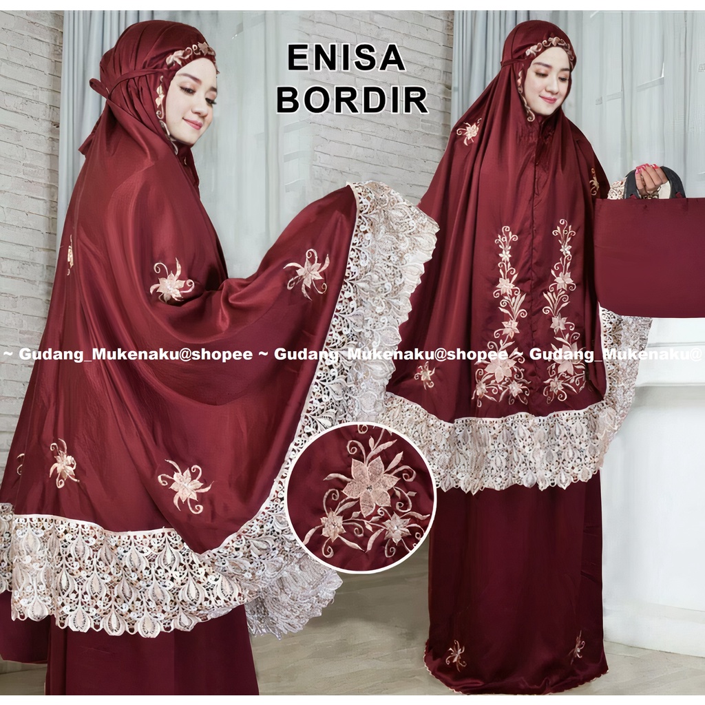 MUKENA Dewasa Enisa Luna Maya Renda Bordir Mewah Premium Bahan Silk Original Mewah Cantik Jumbo Mukenatravel Mukenaku Mukenasyari Gudang_Mukenaku (ready stock)