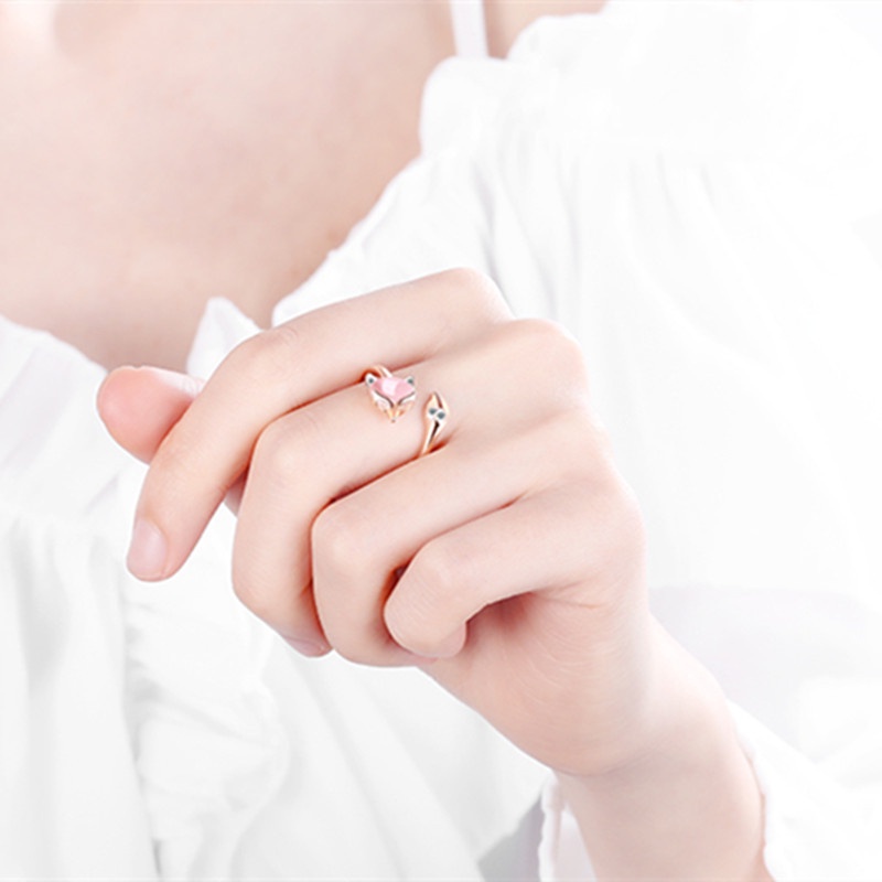 Cincin Model Terbuka Bahan Alloy Desain Hewan Mink Hias Berlian Imitasi Adjustable Untuk Wanita