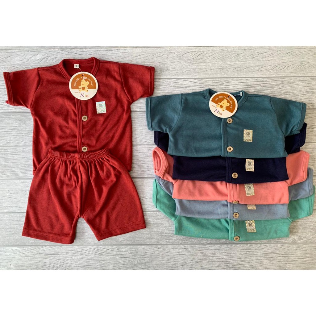 Baju Bayi Setelan Nia Premium Setelan Baju Bayi Warna Polos/salur Lengan Pendek