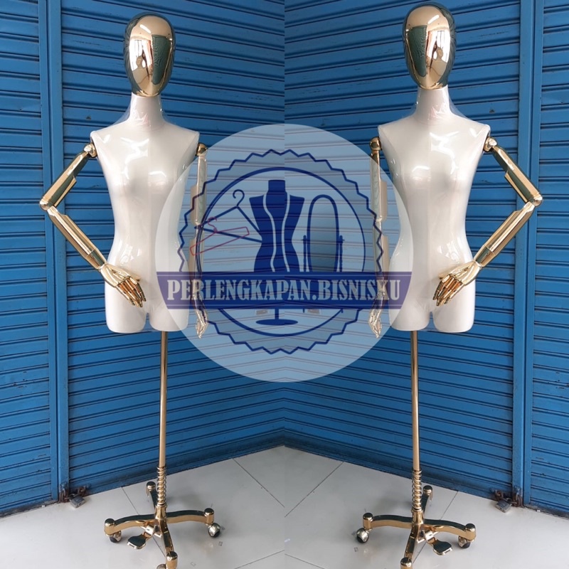 MANEKIN PATUNG BAJU WANITA TANGAN KAYU ROBOT GOLD