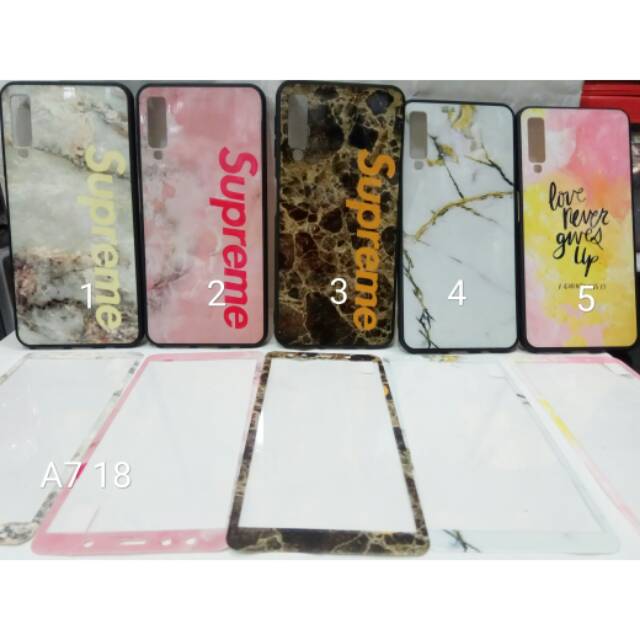 Case fuze marble+tempered glass Samsung A7 2018