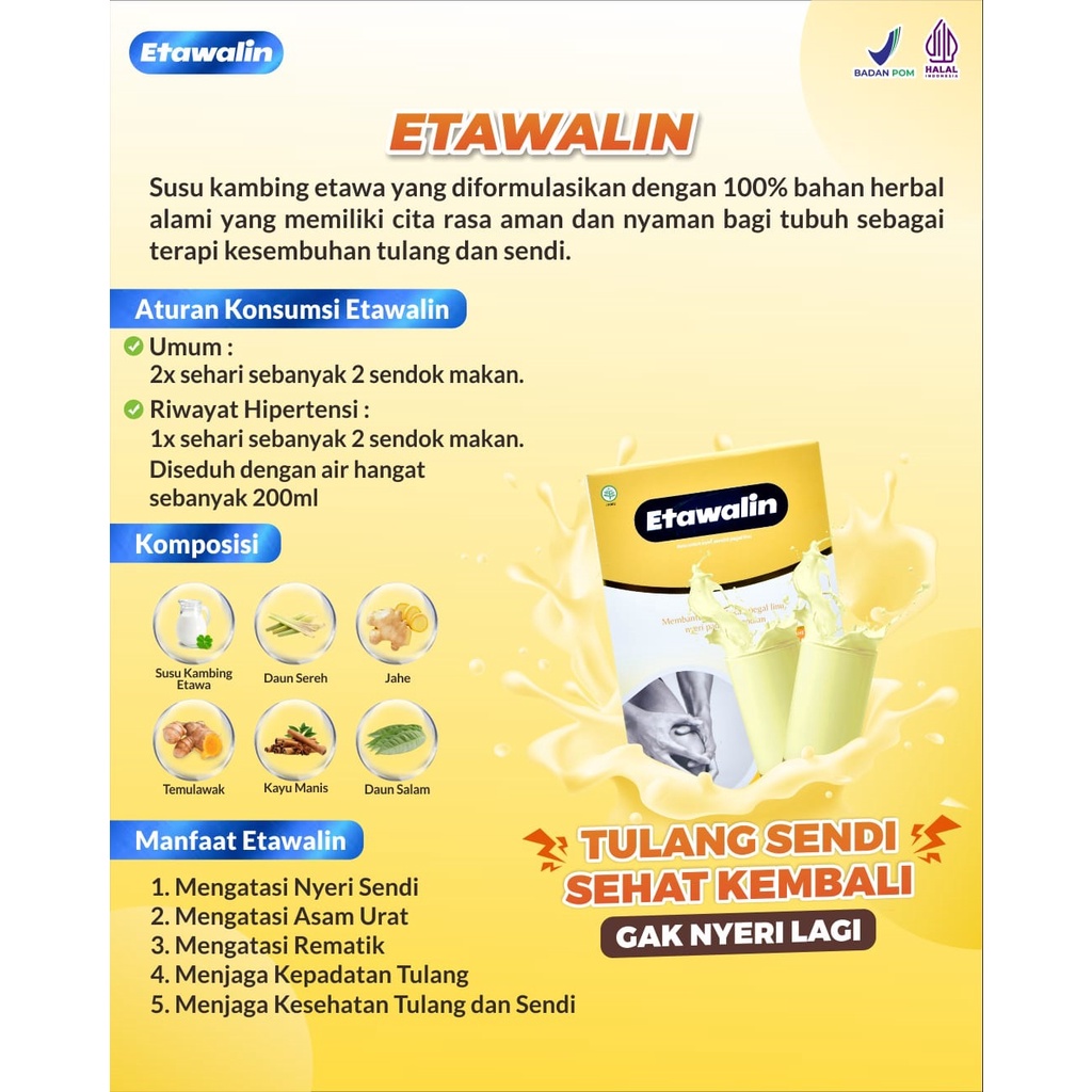 ETAWALIN Susu Kambing Etawa Premium / Susu Kambing Obat Nyeri Sendi Lutut Pinggang Asam Urat Rematik / Anti Pengapuran Osteoporosis 200gr