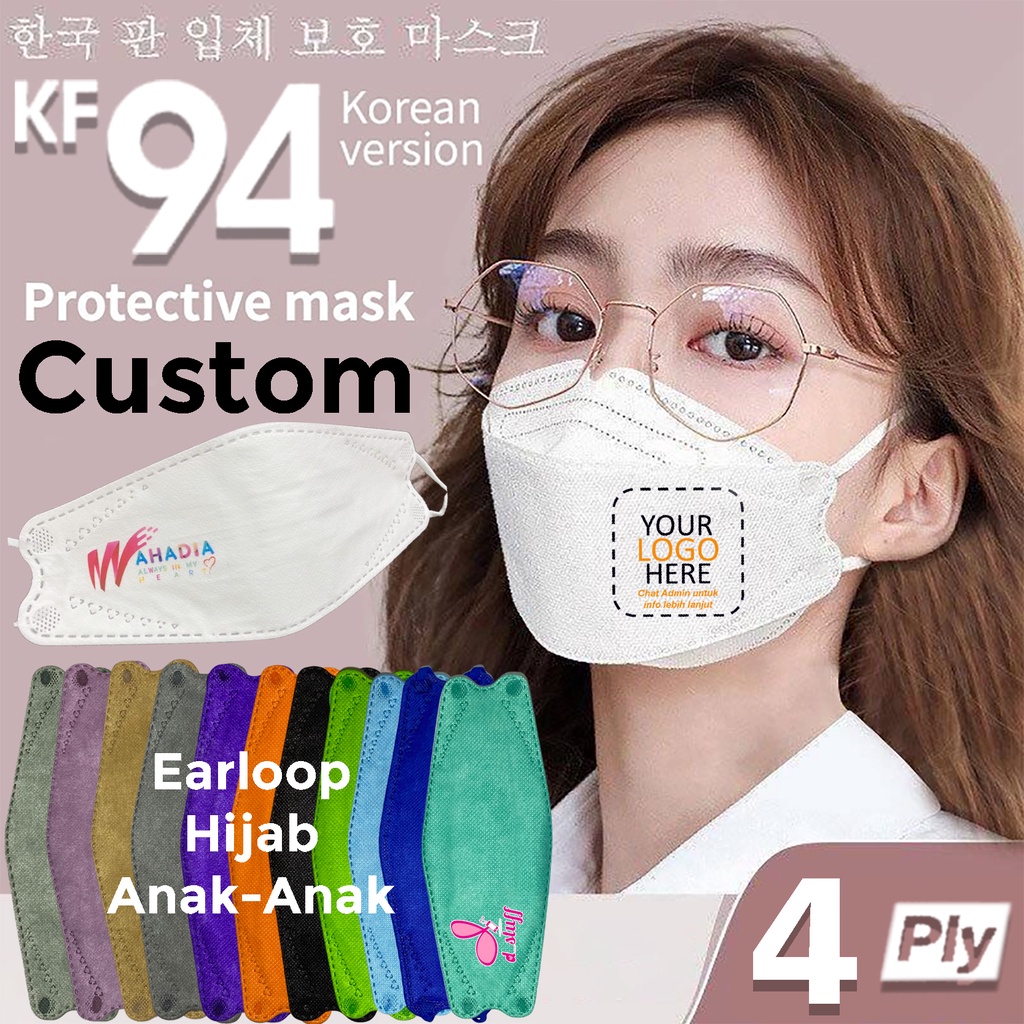 Masker sablon KF94 KN95 duckbill minimal 10 pcs custom full color bebas cetak gambar sesuai selera E