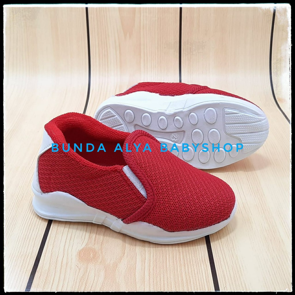 Sepatu Anak Laki Laki 2 3 Tahun Sport MERAH Sepatu Anak Cowok Cewek Sport Slip ON Alas Karet Anti Licin  Size 22 - 35