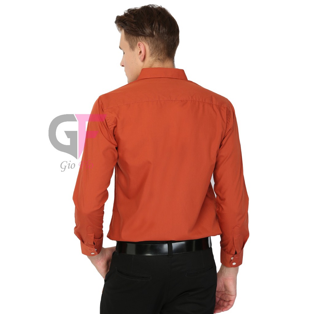 GIOFLO Baju Modern Kemeja Panjang Pria Polos Formal Merah Tua / LNG 1436