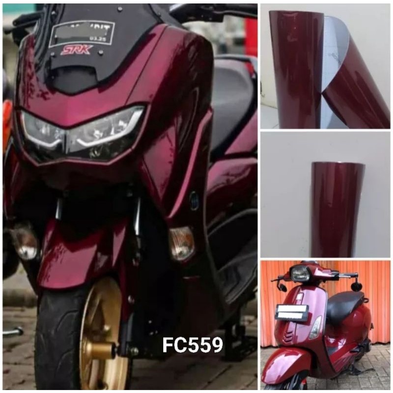 Sticker Fanchi FC559 Glossy Metallic Dark Red Merah tua maroon Candy metalik Glossy Premium Wrap