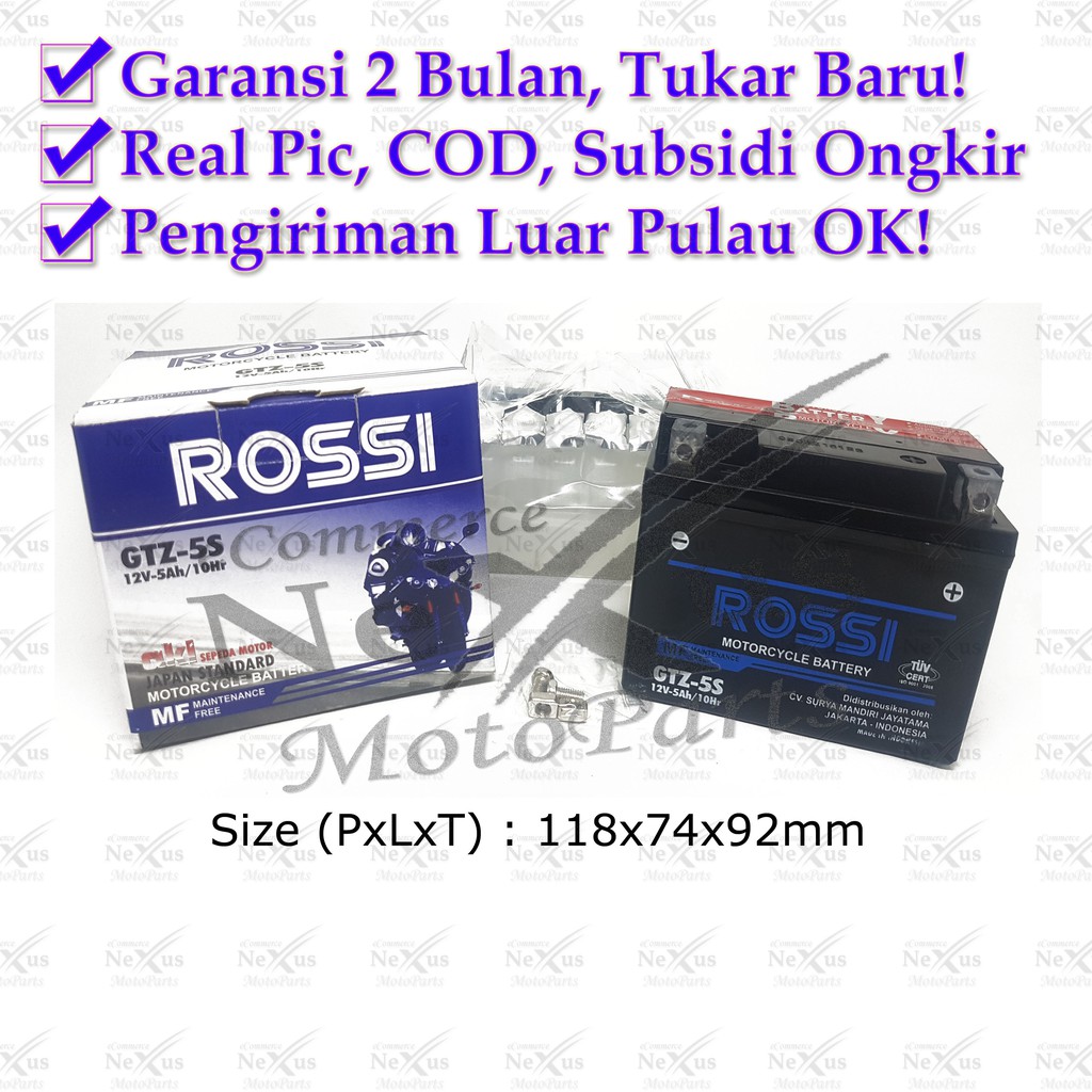 Aki Motor ROSSI GTZ-5S GTZ5 YTZ5 12V 5A Karisma Supra Beat Mio