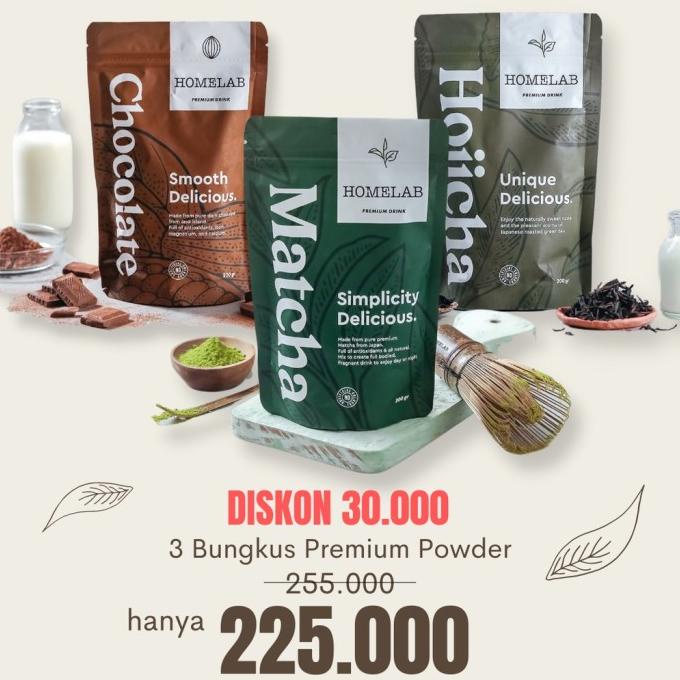 

HOMELAB PAKET BUBUK MATCHA CHOCOLATE HOJICHA 3 BUNGKUS BISA CAMPUR DC51C1215