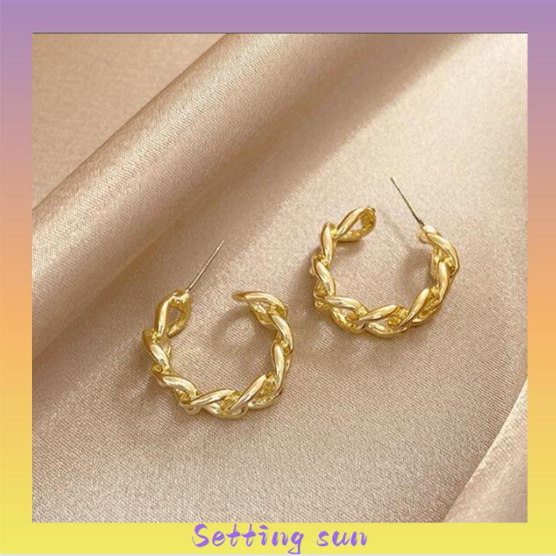 Anting Stud Model Rantai Rongga Bahan Logam Gaya Retro TN