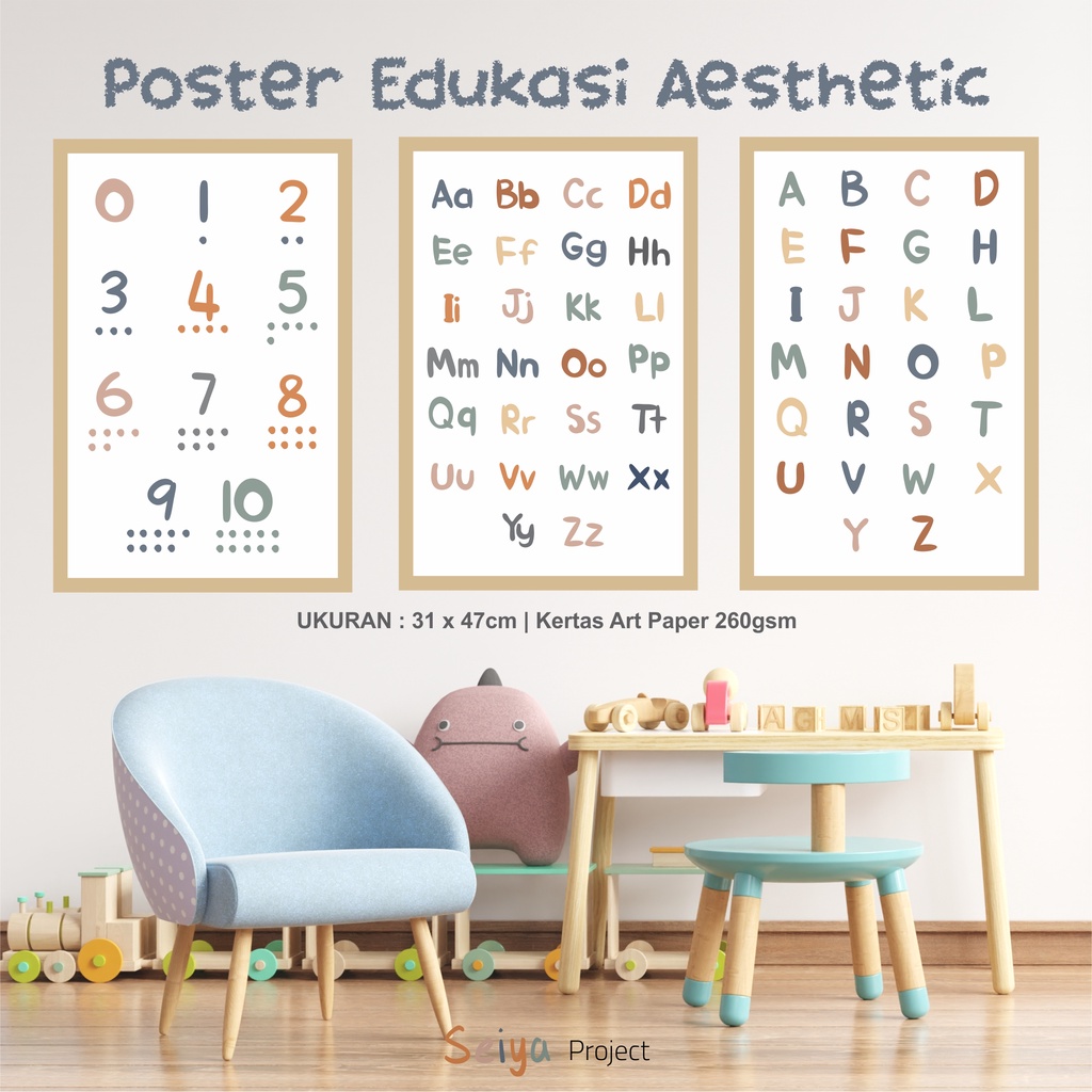 POSTER EDUKASI BAYI / BALITA / ANAK PAUD / TK / ABJAD / HIJAIYAH / ANGKA / WARNA
