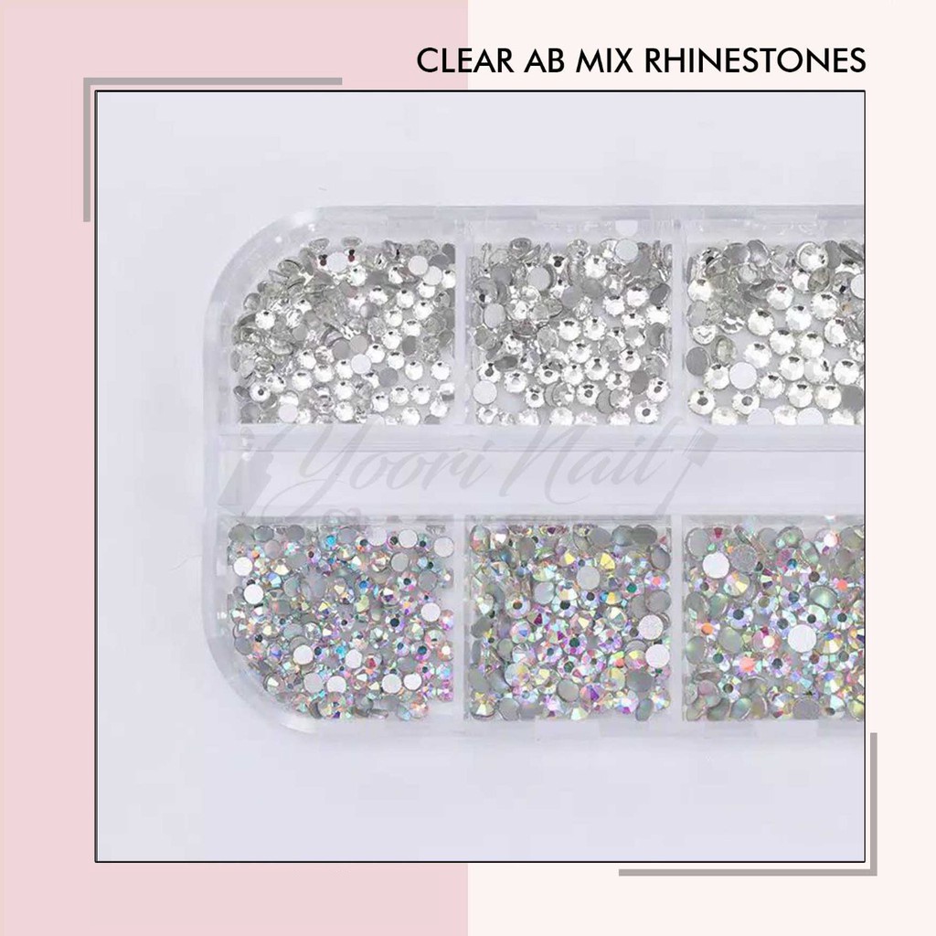 Clear ab mix rhinestones nail art rhinestones campur hiasan kuku crystal mix manik kuku clear AB