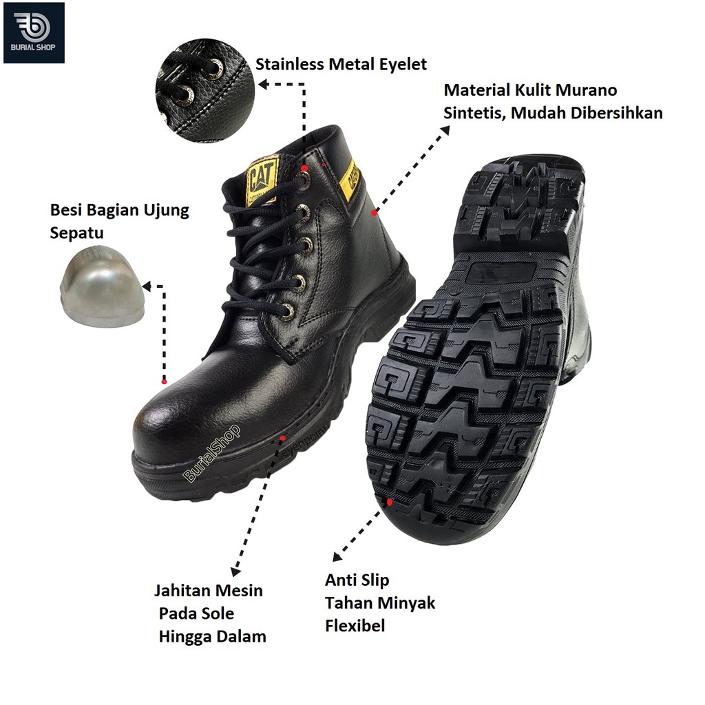 Sepatu Safety Proyek Ujung Besi - Septy Shoes Boot - Septi Kerja Lapangan Kulit Sintetis Tali -BS