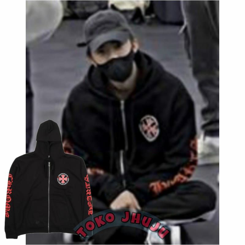 Jaket Hoodie ZIPPER / JUMPER NCT Jaemin Style CROME HEARTH RED FLORAL ( HANYA SABLON DEPAN + TANGAN )