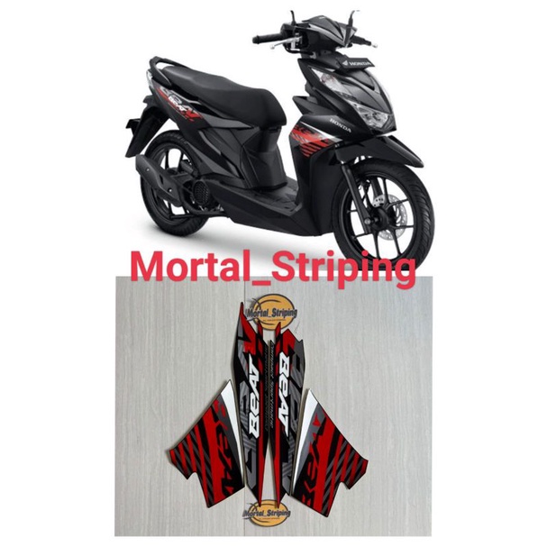 STIKER STRIPING & LIS BODY HONDA BEAT FI 2022 NEW HITAM MERAH STANDAR