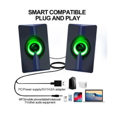 Speaker 2.0 gaming t-wolf wired audio 3.5mm usb stereo led light for pc laptop phone s5 - pengeras suara Twolf s-5