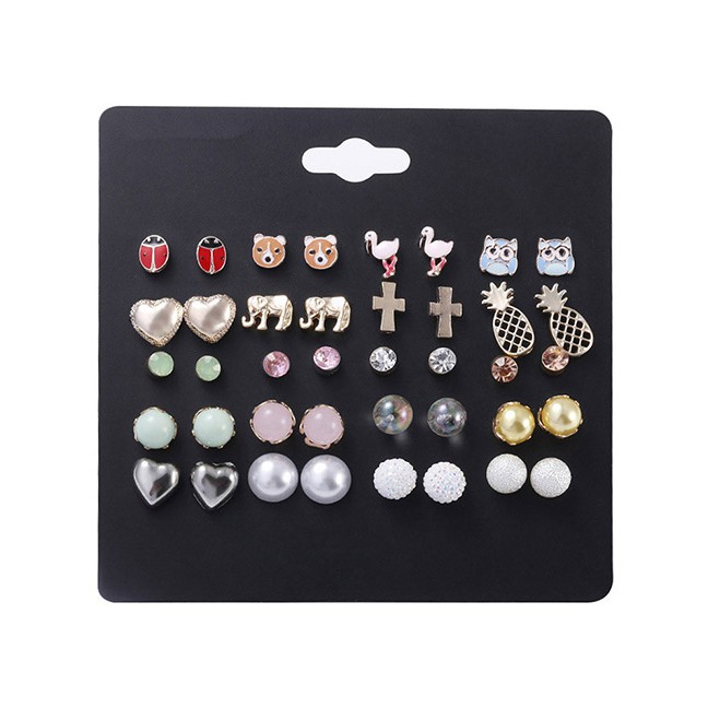 LRC Perhiasan Set Fashion Multi-color Animals Shape Decorated Earrings