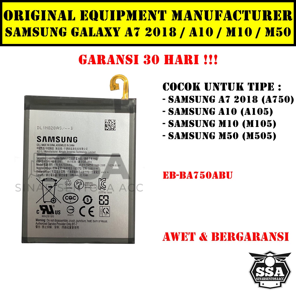 Baterai Original OEM Samsung Galaxy A7 2018 A10 M10 M50 A750 A105 M505 EB-BA750ABU BA750ABU EBBA750ABU HP Ori Battery Batrai Batre Batu Batere GARANSI AWET MURAH
