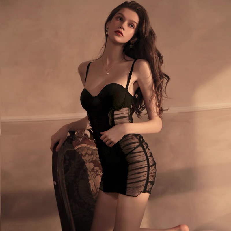 Set Lingerie Wanita Sexy Baju tidur Rok Suspender ketat Rok Mini Lingerie Seksi thong Bahan tipis A5