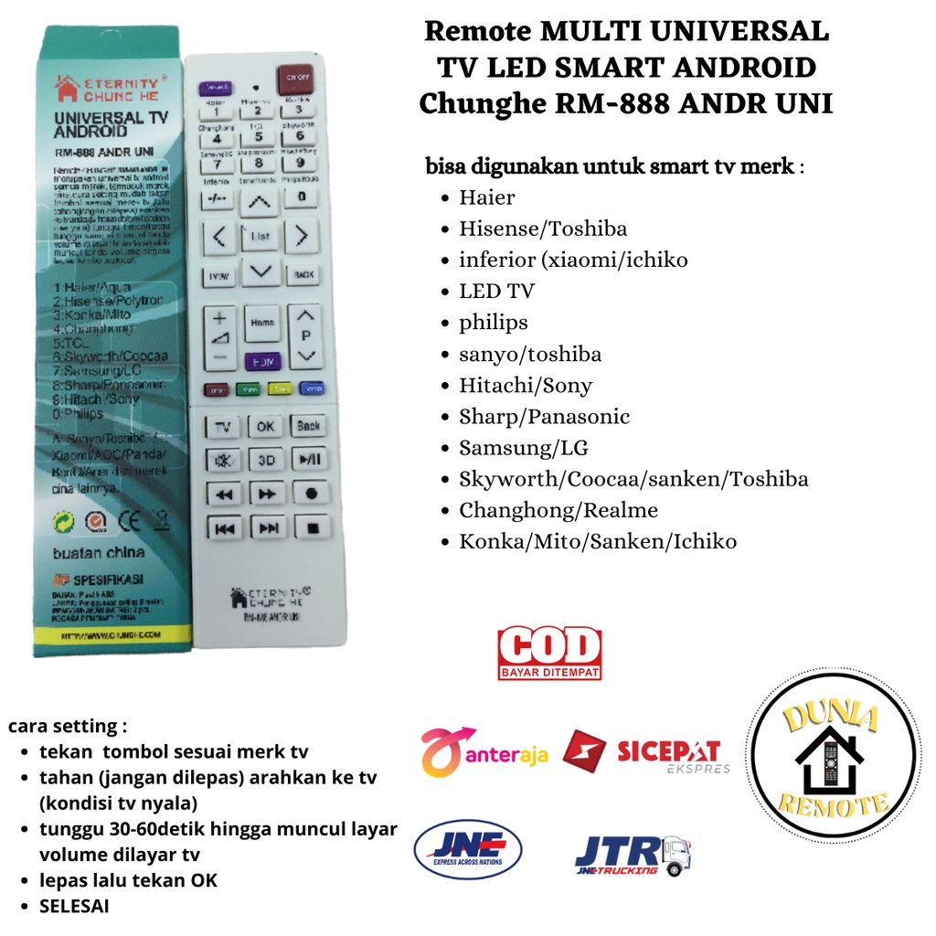 Remote Multi Universal TV LED SMART TV ANDROID Chunghe RM- 888 ANDR UNI (Changhong, Hisense,Konka, Mito, Ichiko,dll)