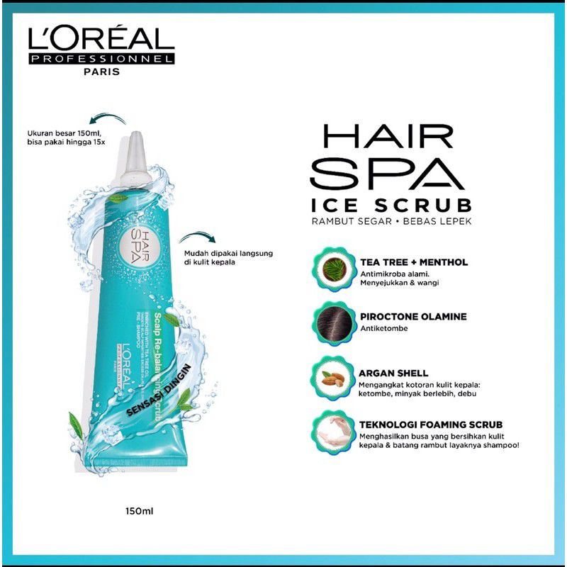 L'oreal Hair Spa Scalp Re-balancing Scrub 150 ml ( Hair Spa Ice Scrub ) anti ketombe lulur kulit kepala