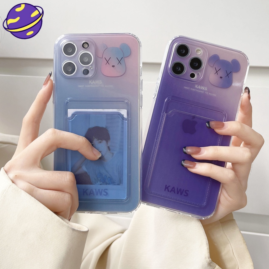 Soft Casing Gradient Color Violent Bear Card Cover Suitable for Iphone 13 12 11 Pro X Xs Max 7 8 Plus