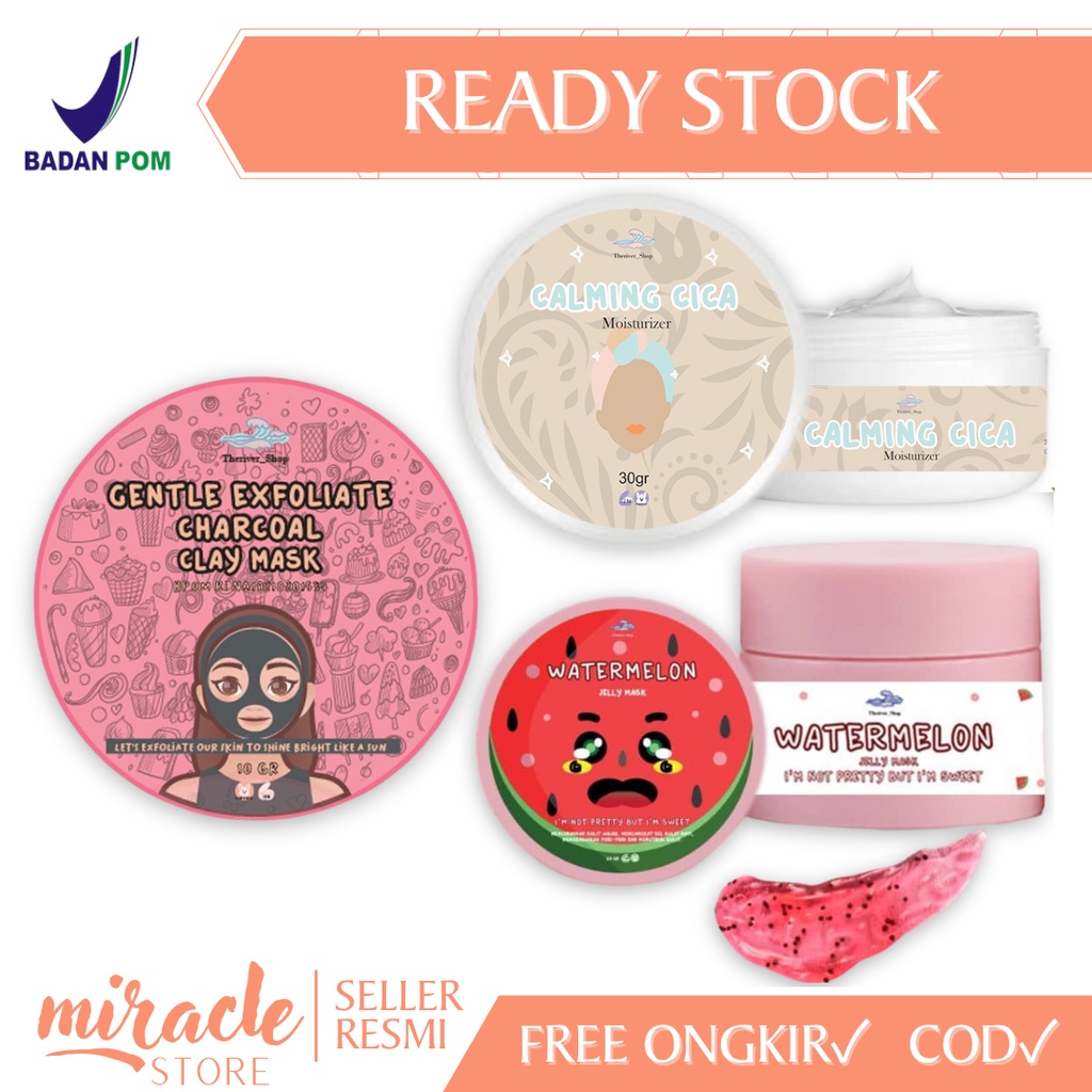 READY! THERIVER SHOP MOISTURIZER/CHARCOAL CLAY MASK JELLY MASK WATERMELON MASK CALMING CICA PELEMBAB MOISTURIZER GENTLE EXFOLIATE CHARCOAL CLAY MASK BY THE RIVER SHOP