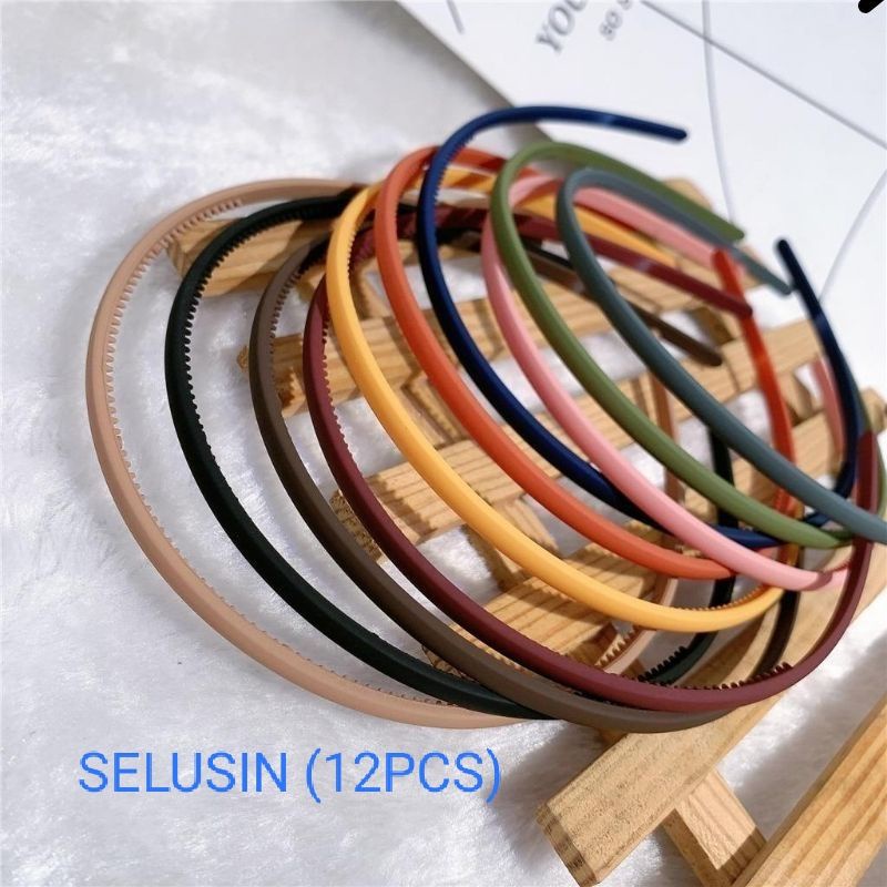 Bando Korea polos doff color import 0,5cm (Selusin/12pcs Mix warna)