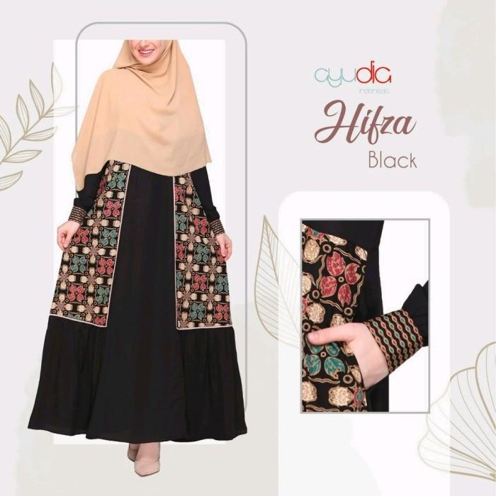 Yoza | Ayudia Indonesia Hifza Dress Black Hitam Gamis Batik Kombinasi Polos C