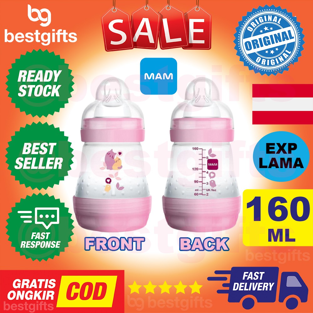 MAM ANTI COLIC MILK BOTTLE 160ML PINK BOTOL SUSU AMAN TAHAN PANAS KOLIK SEDAK DOT BAYI ANAK 160 ML