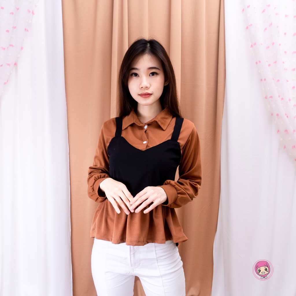 SELAL BLOUSE WANITA - BLOUSE KOREA - ATASAN WANITA - PAKAIAN TERLARIS - KOREAN STYLE-COKLAT
