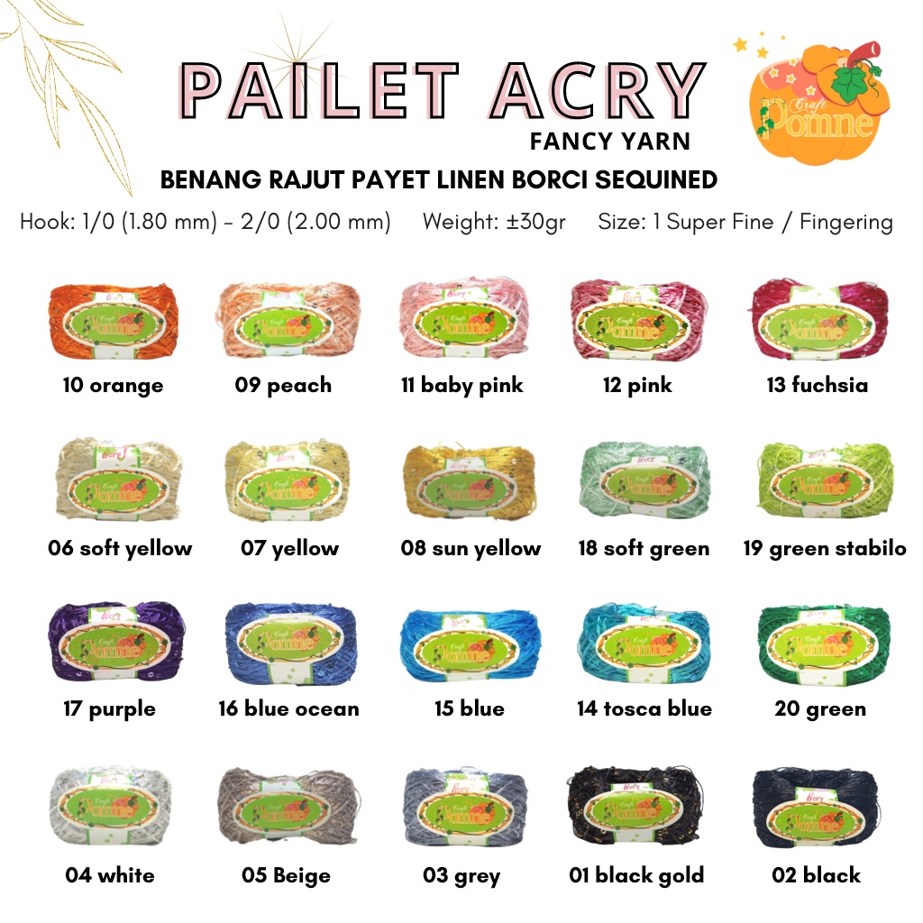 POMNE - PAILET ACRY (FANCY YARN) - Benang rajut payet Linen Borci Sequined