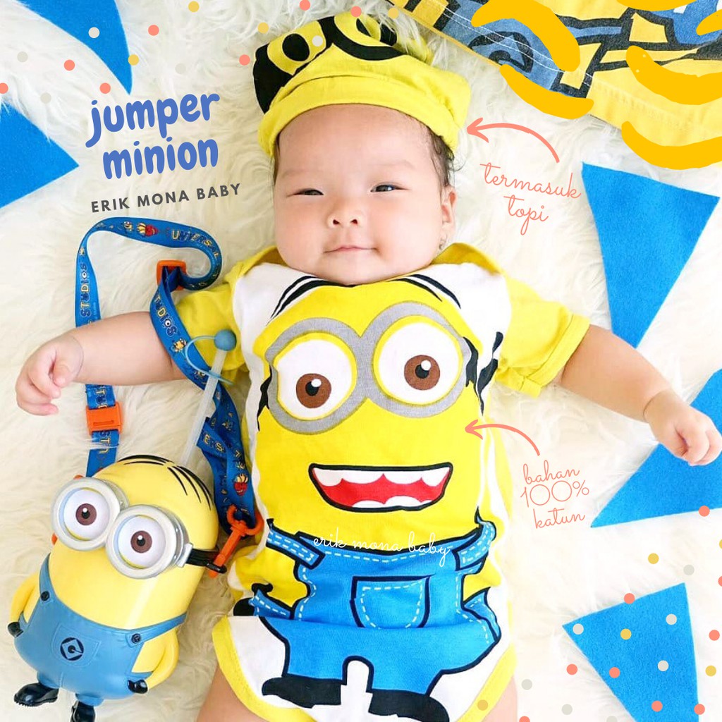  baju  bayi  jumper bayi  karakter minion boneka  kuning lucu 