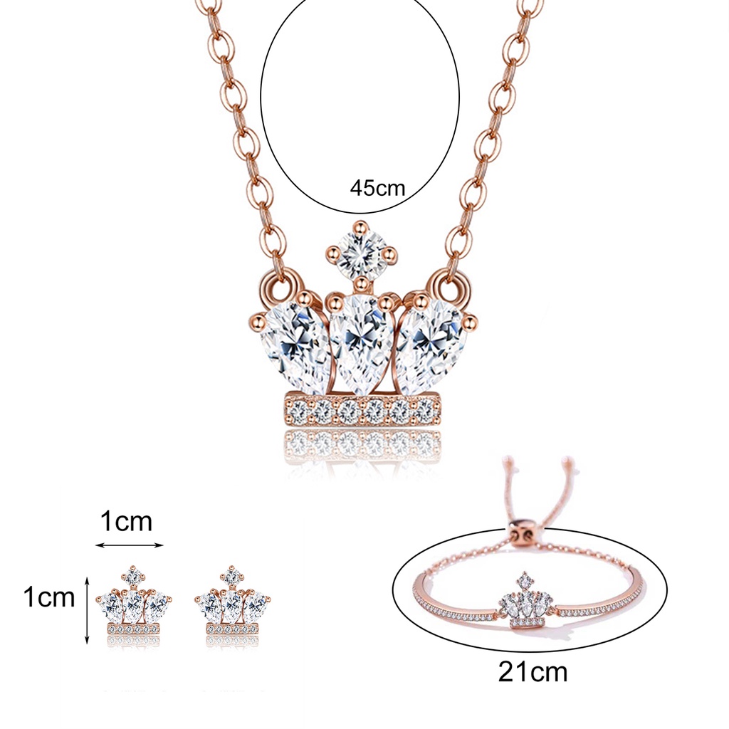 Hu Hu Hu Hu Hu Alat Bantu Pasang Kacamata♡ Kalung Gelang Dan Anting Stud Desain Mahkota Bahan Cubic Zirconia Untuk Wanita