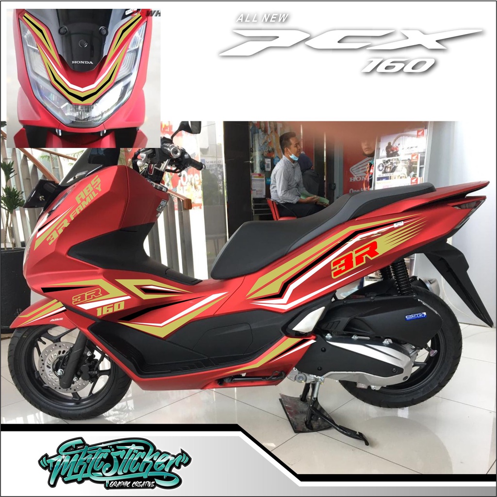 STRIPING PCX 160 MOTOR MERAH STICKER HITAM GOLD PUTIH