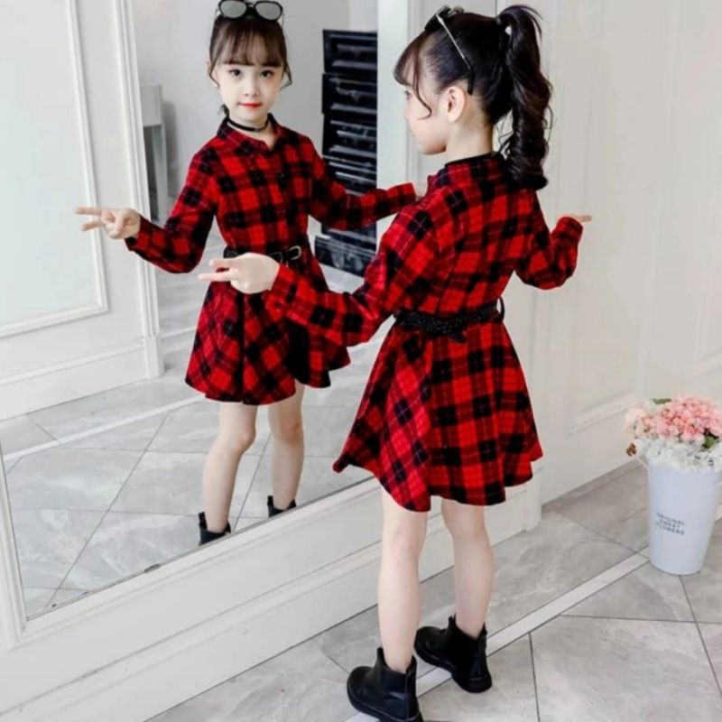 dress anak umur 6 7 8 tahun/baju anak perempuan dress kotak tania kid