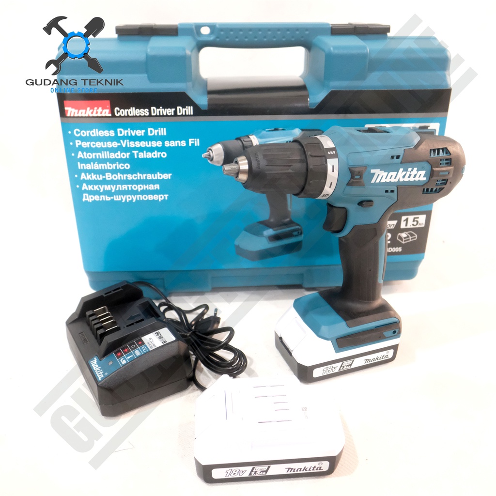 Mesin Bor CORDLESS 13mm MAKITA DF488 18V / Bor Tangan Besi Kayu Beton BATERAI DF 488 - Cordless Drill Driver