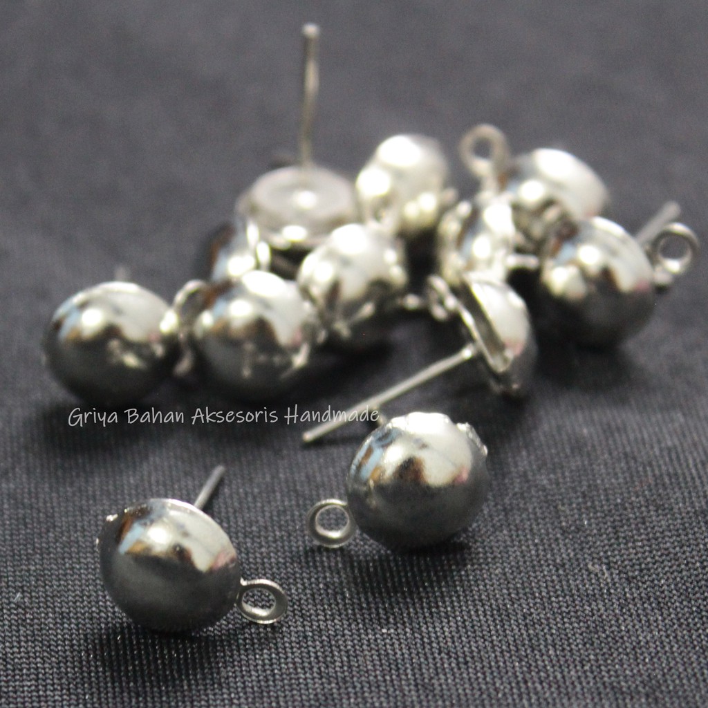 Tusuk Anting Cantol Bulat Nikel 8 MM Bros Bahan Anting Gelang Kalung Aksesoris Craft Kerajinan Handm