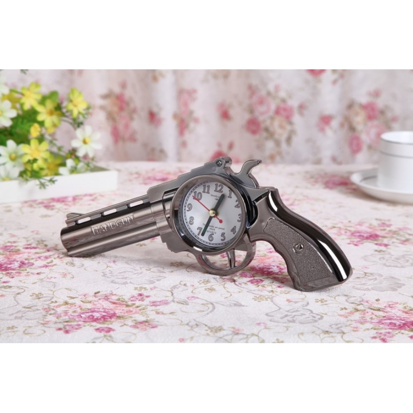 Jam Waker Bentuk PISTOL GUN TEMBAK / Jam Weker Bentuk PISTOL Unik / Jam Beker Motif PISTOL Elegan