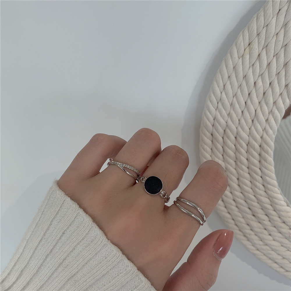 3pcs Set Korean Fashion Design Cincin Ukuran Terbuka Dapat Disesuaikan untuk Wanita dan Pria