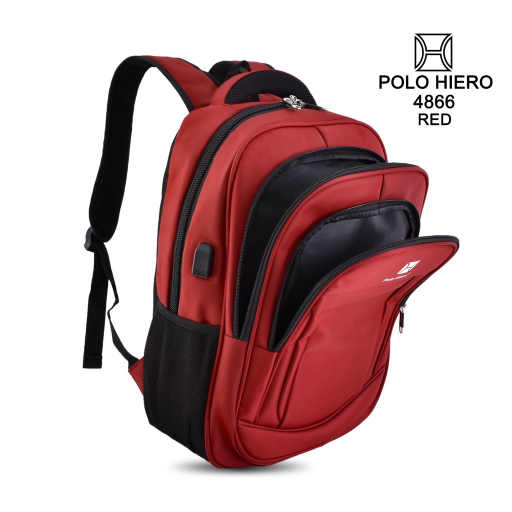 NEW MODEL Tas Ransel Backpack Polo Hiero 8057,[Free Kabel Extension USB+Rain Cover+Gembok Kunci]