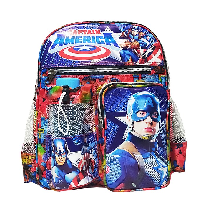 Tas Ransel anak Sekolah PAUD/TK karakter CAPTAIN AMERICA free botol // Tas ngaji CAPT. AMERICA