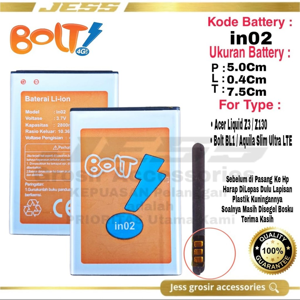 Baterai Battery Original Modem Mifi BOLT Aquila Slim Ultra LTE iN02 BL1 inO2 Acer Liquid Z3 Z130