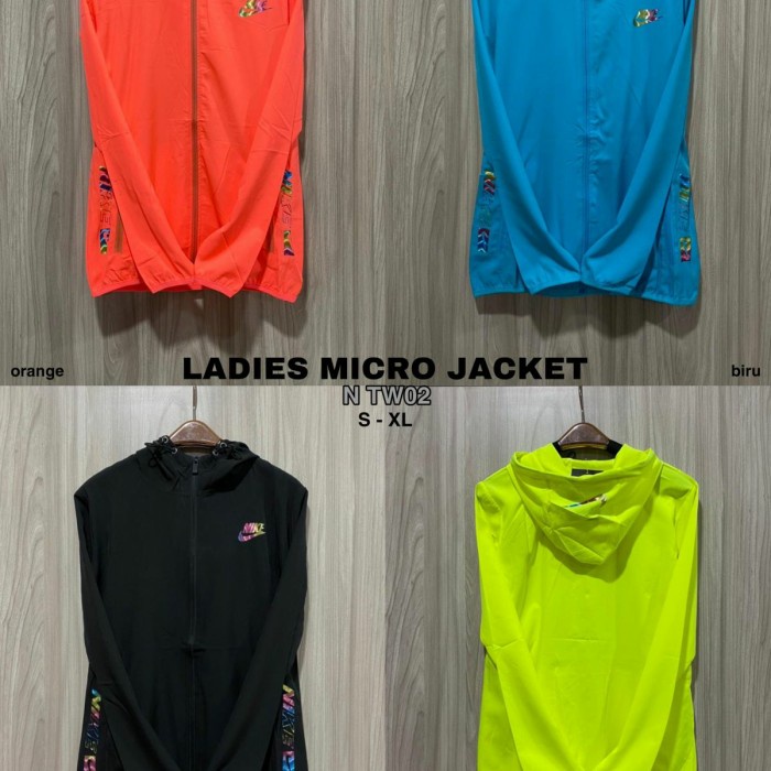 Kaos Jaket Micro Wanita Lengan Panjang Topi Kupluk Ladies Import Nike - Biru Muda, S Cuci Gudang