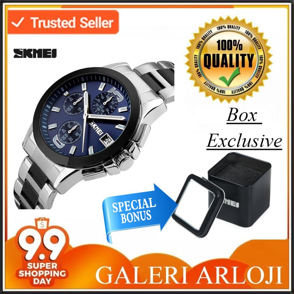 Jam Tangan Pria Analog Rantai Original SKMEI 9126 Stainless Model Terbaru