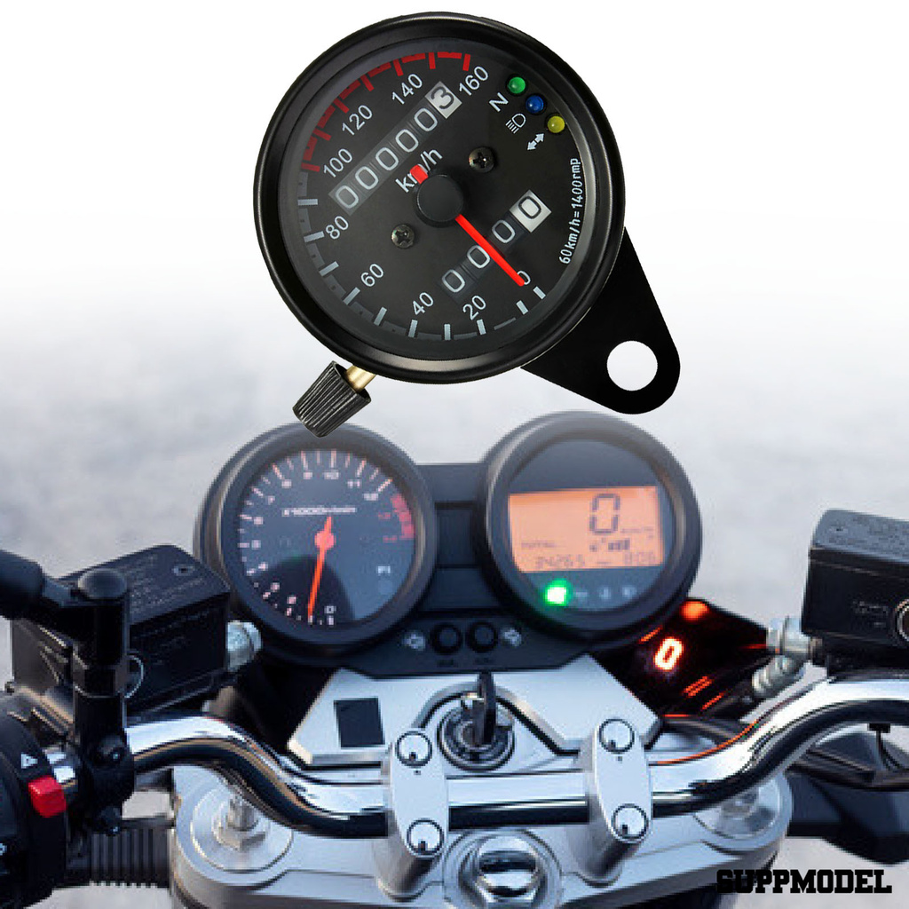 SPM Speedometer Rounded 12V Dual Speed Meter Motorcycle Speedometer Odometer for 12V Motorcycle