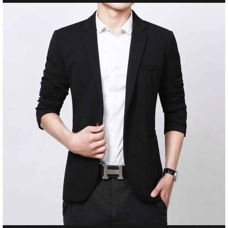 BLAZER SLIMFIT PRIA HITAM NIKAYU RISLEY BLACKSTYLE SINGLE BUTTON HIGH TWIST